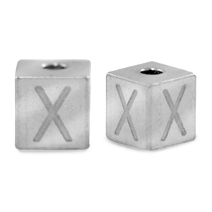Roestvrij stalen (RVS) Stainless steel kralen letter X Zilver