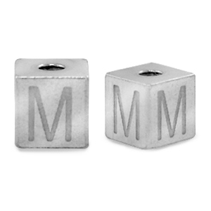 Roestvrij stalen (RVS) Stainless steel kralen letter M Zilver