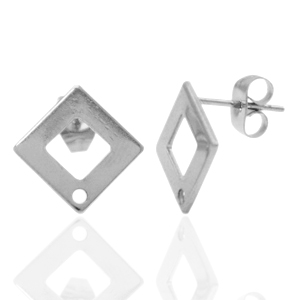 Roestvrij stalen (RVS) Stainless steel oorbellen/oorstekers vierkant met oogje Zilver