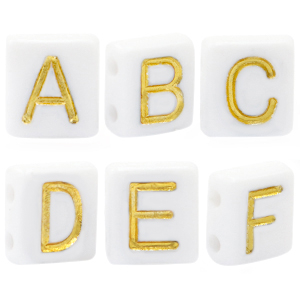 Letterkralen van acryl mix White-gold