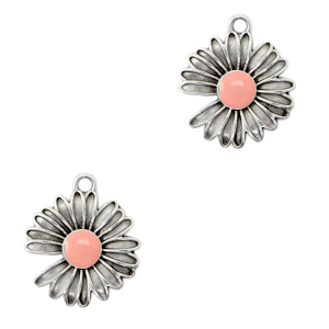 Bedels DQ metaal Madeliefje Antiek zilver-pink (nikkelvrij)