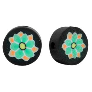 Polymeer kralen bloem Black-green