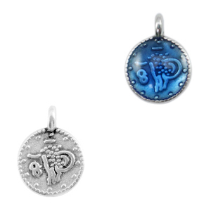 Bedels DQ metaal religieus muntje Antiek zilver-jeans blue transparant (nikkelvrij)