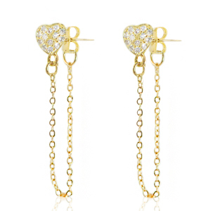 Brass TQ metaal oorstekers hart met ketting Gold-crystal