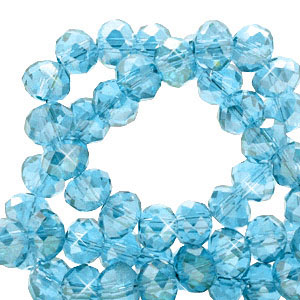 Top Facet kralen 8x6 mm disc Lagoon blue-pearl shine coating