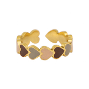 Roestvrij stalen (RVS) Stainless steel ringen enamel hart Multicolour grey-gold