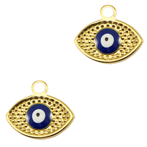 Roestvrij stalen (RVS) Stainless steel bedels alziend oog enamel Gold-blue