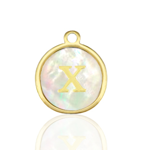 Roestvrij stalen (RVS) Stainless steel bedels 12mm shell initial X White (natuurlijke kleur)-gold