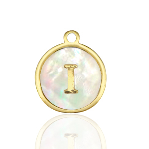 Roestvrij stalen (RVS) Stainless steel bedels 12mm shell initial I White (natuurlijke kleur)-gold