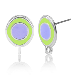 Onderdelen DQ metaal oorbellen met oogje Antiek zilver-lavender purple-yellow (nikkelvrij)