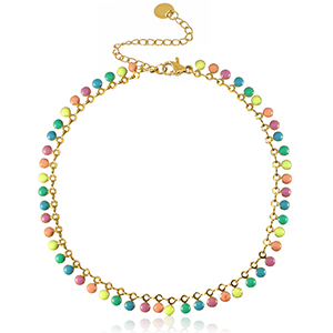 Roestvrij stalen (RVS) Stainless steel enkelbandjes schakel enamel Goud-multicolour