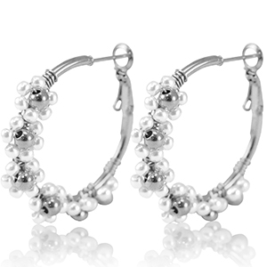 Roestvrij stalen (RVS) Stainless steel oorbellen creolen bloem 35mm Silver-white