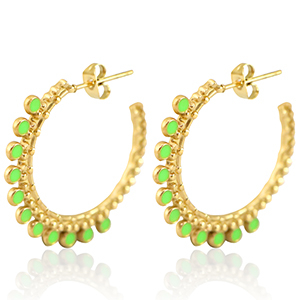 Roestvrij stalen (RVS) Stainless steel oorbellen creolen 30mm Gold-neon green