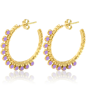Roestvrij stalen (RVS) Stainless steel oorbellen creolen 30mm Gold-purple
