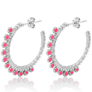 Roestvrij stalen (RVS) Stainless steel oorbellen creolen 30mm Silver-bright pink