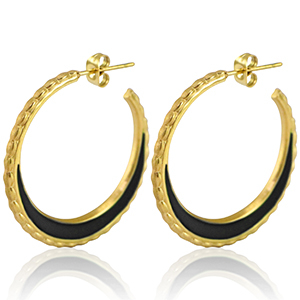 Roestvrij stalen (RVS) Stainless steel oorbellen creolen 30mm Gold-black