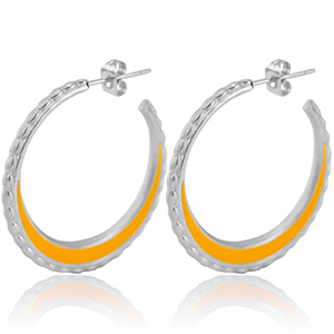 Roestvrij stalen (RVS) Stainless steel oorbellen creolen 30mm Silver-orange