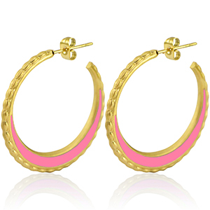 Roestvrij stalen (RVS) Stainless steel oorbellen creolen 30mm Gold-pink
