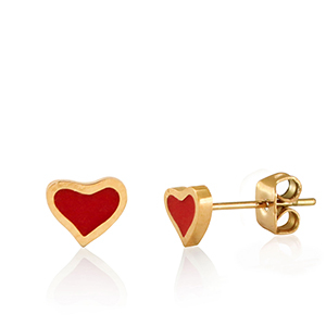 Roestvrij stalen (RVS) Stainless steel oorbellen heart Red-gold
