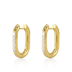Roestvrij stalen (RVS) Stainless steel oorbellen creolen zirkonia ovaal 20x13.5mm Goud