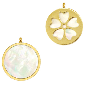 Roestvrij stalen (RVS) Stainless steel bedels schelp bloem Gold-white (natuurlijke kleur)