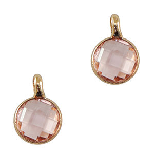 Hangers van crystal glas 7mm Light pink-gold