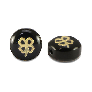 Glaskralen rondellen clover Black-gold