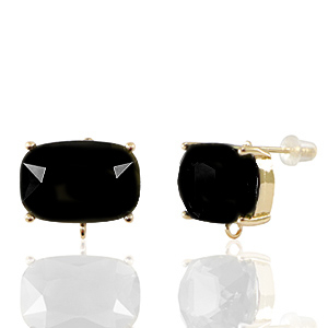 Oorbellen / oorstekers van Crystal Glass met oogje rechthoek Black-gold