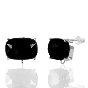 Oorbellen / oorstekers van Crystal Glass met oogje rechthoek Black-silver