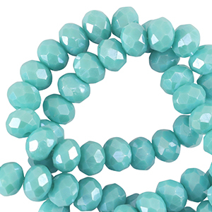 Top Facet kralen 4x3mm disc Light teal blue-pearl shine coating