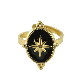 Roestvrij stalen (RVS) Stainless steel ringen ster Gold-black