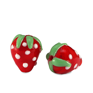 Handgeschilderde glaskralen aardbei Red-white