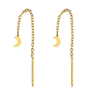 Roestvrij stalen (RVS) Stainless steel oorbellen maan Gold