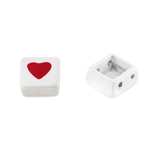 Tile beads vierkant White-red