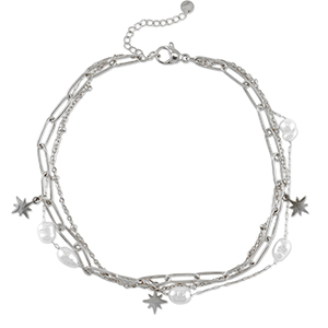 Roestvrij stalen (RVS) Stainless steel enkelbandjes pearl Silver-white