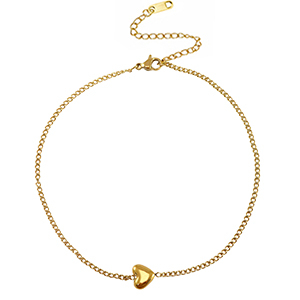 Roestvrij stalen (RVS) Stainless steel enkelbandjes heart Gold