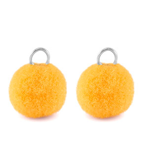 Pompom bedels met oog 10mm Silver-spectra yellow