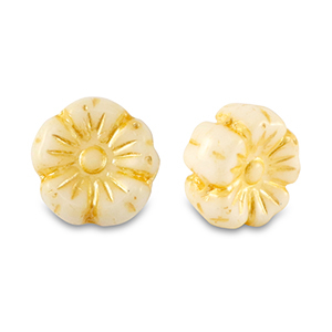 Czech kralen bloem 9mm Lemon yellow-white