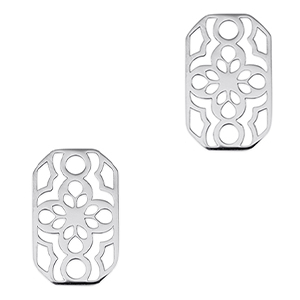 Roestvrij stalen (RVS) Stainless steel bedels tussenstuk octagon bloem Silver