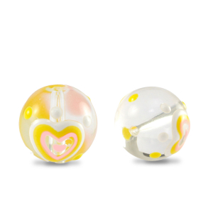 Handgeschilderde glaskralen hart Transparent-yellow white
