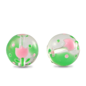 Handgeschilderde glaskralen bloem Transparent-pink green