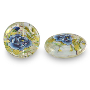 Glaskralen 14mm bloem Transparent-blue