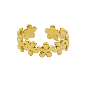 Roestvrij stalen (RVS) Stainless steel ringen bloem Goud