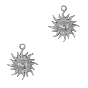 Roestvrij stalen (RVS) Stainless steel bedels zon Antiek zilver