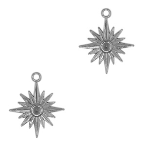 Roestvrij stalen (RVS) Stainless steel bedels zon Antiek zilver