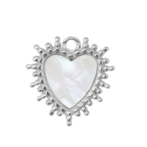 Roestvrij stalen (RVS) Stainless steel bedels schelp hart Silver-white (natuurlijke kleur)