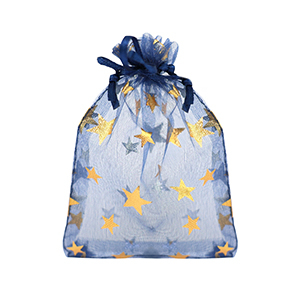 Sieraad zakje organza 9x12cm ster Navy blue-gold