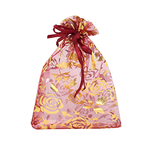 Sieraad zakje organza 9x12cm roos Cherry pink-gold