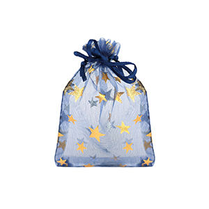 Sieraad zakje organza 7x9cm ster Navy blue-gold