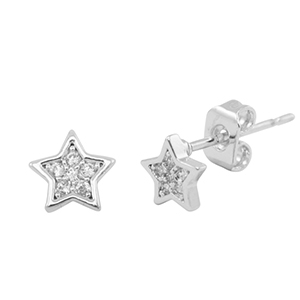Brass TQ metaal oorbellen / oorstekers zirkonia ster Silver